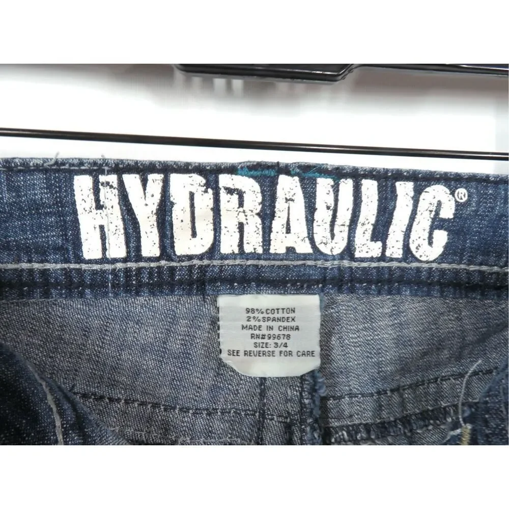 Hydraulic Stretch Low Rise Med Wash Denim Cuffed Jean Short Shorts Women 3/4